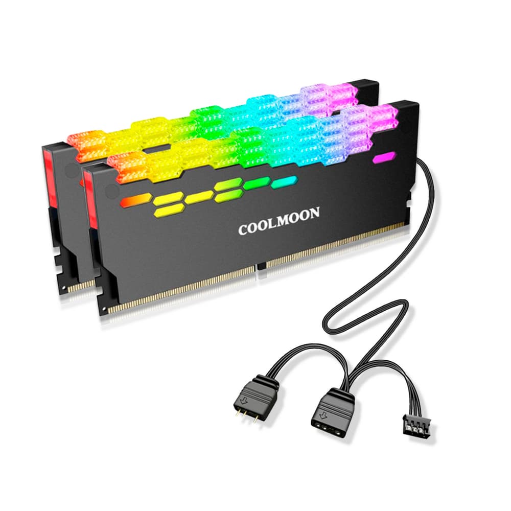 Kit 2 Dissipador De Calor Memoria Ram Coolmoon Ra-2 Led Argb 3 Pinos Cinza Escuro Ddr3 Ddr4 Ddr5