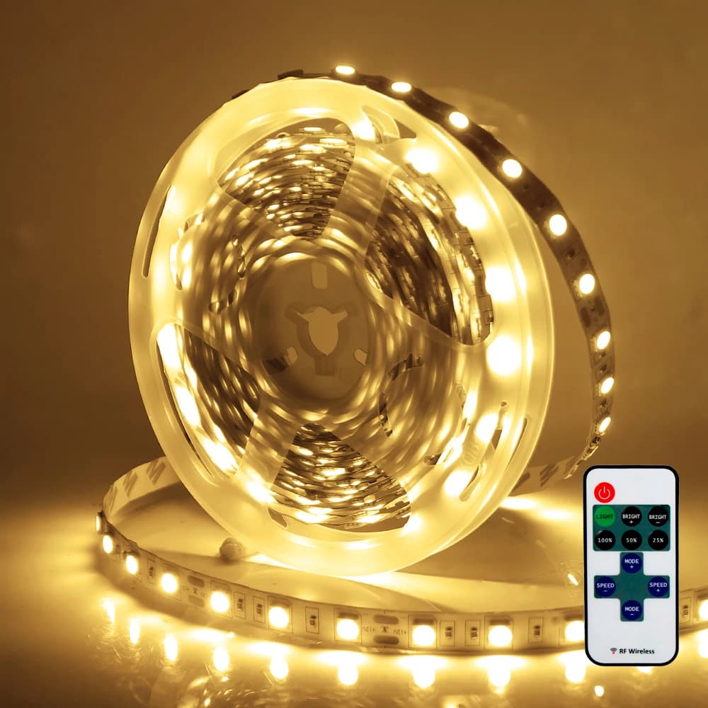 Fita de LED 5m 200 LEDs C/Controle Remoto - Iluminação para Decoração e Ambientes Com funções Branco Quente Branco Frio