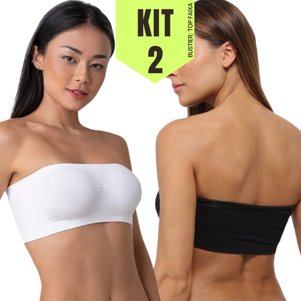 Kit 2 Peças: Suitã Top Faixa Sem Bojo Sem Aro Confortável Feminino Mulher