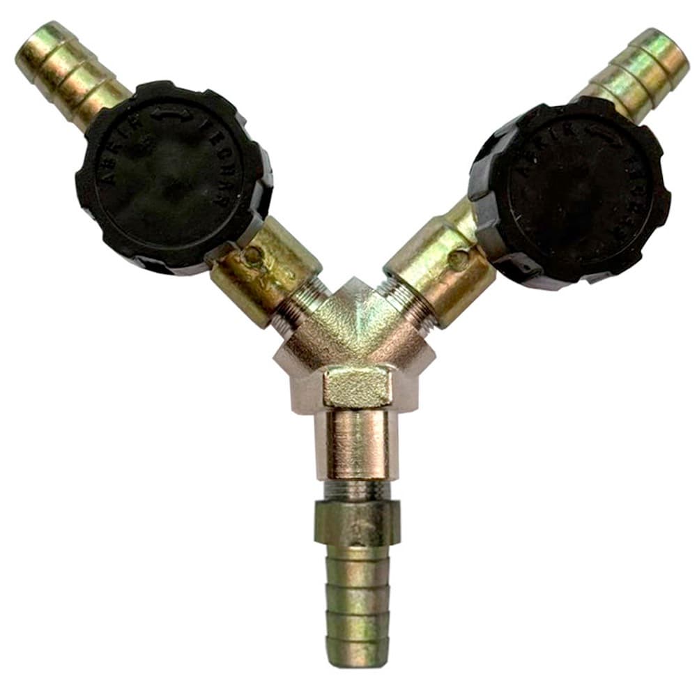 Adaptador Divisor Duplo Para Gás Com 2 Registro 5/16 Bm + Saída Mangueira 5/16