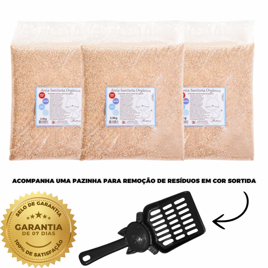 Areia Higienica Sanitaria 8.1Kg Com brinde Pazinha Biodegradavel de Mandioca Para Gatos