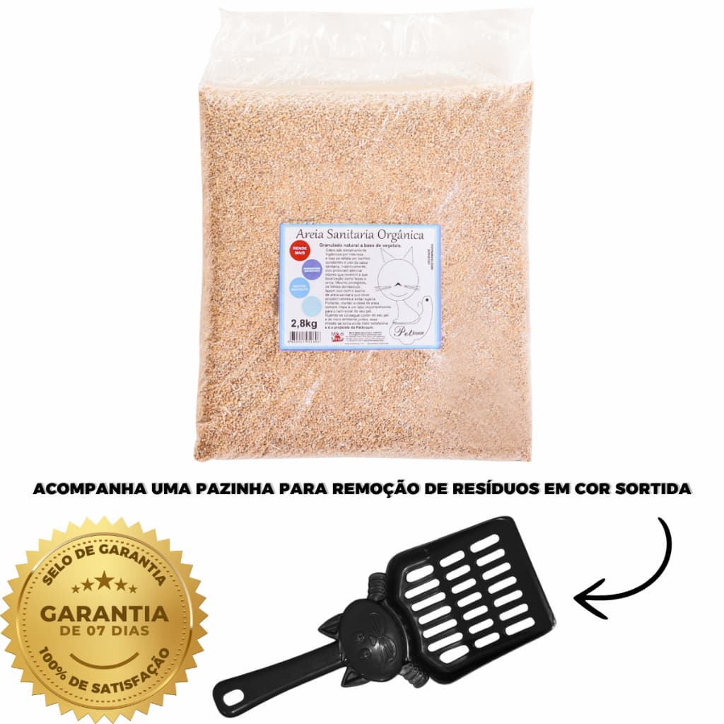 Areia Higienica Sanitaria 2.7Kg Com Pazinha Biodegradavel de Mandioca Para Gatos