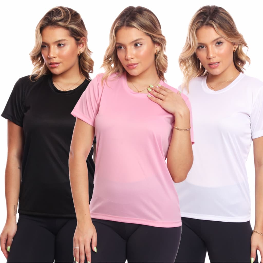Kit 3 Camiseta Feminina Proteção Solar Manga Curta Adulto Dry Fit