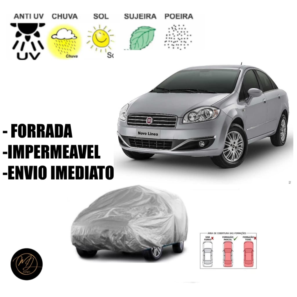 Capa de Cobrir Carro LINEA FORRADA G- Impermeável e Proteção Completa contra Sol, Chuva e Poeira