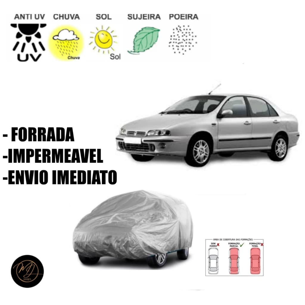 Capa de Cobrir Carro MAREA FORRADA G- Impermeável e Proteção Completa contra Sol, Chuva e Poeira