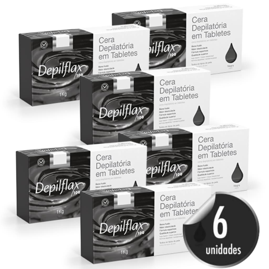 Kit 6 Caixas Cera Quente Depilatória Fórmula Espanhola Negra Depilflax 1Kg