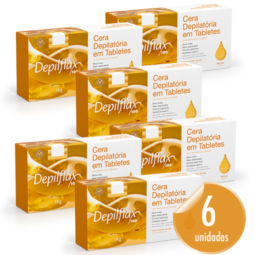 Kit 6 Caixas Cera Quente Depilatória Fórmula Espanhola Natural Depilflax 1Kg