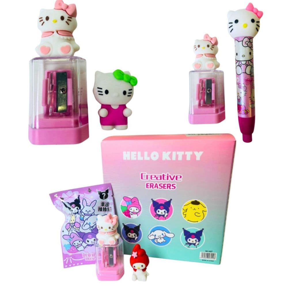 Apontador Borracha Régua Hello Kitty Desenho Escola Infantil Volta as Aulas Papelaria Fofa