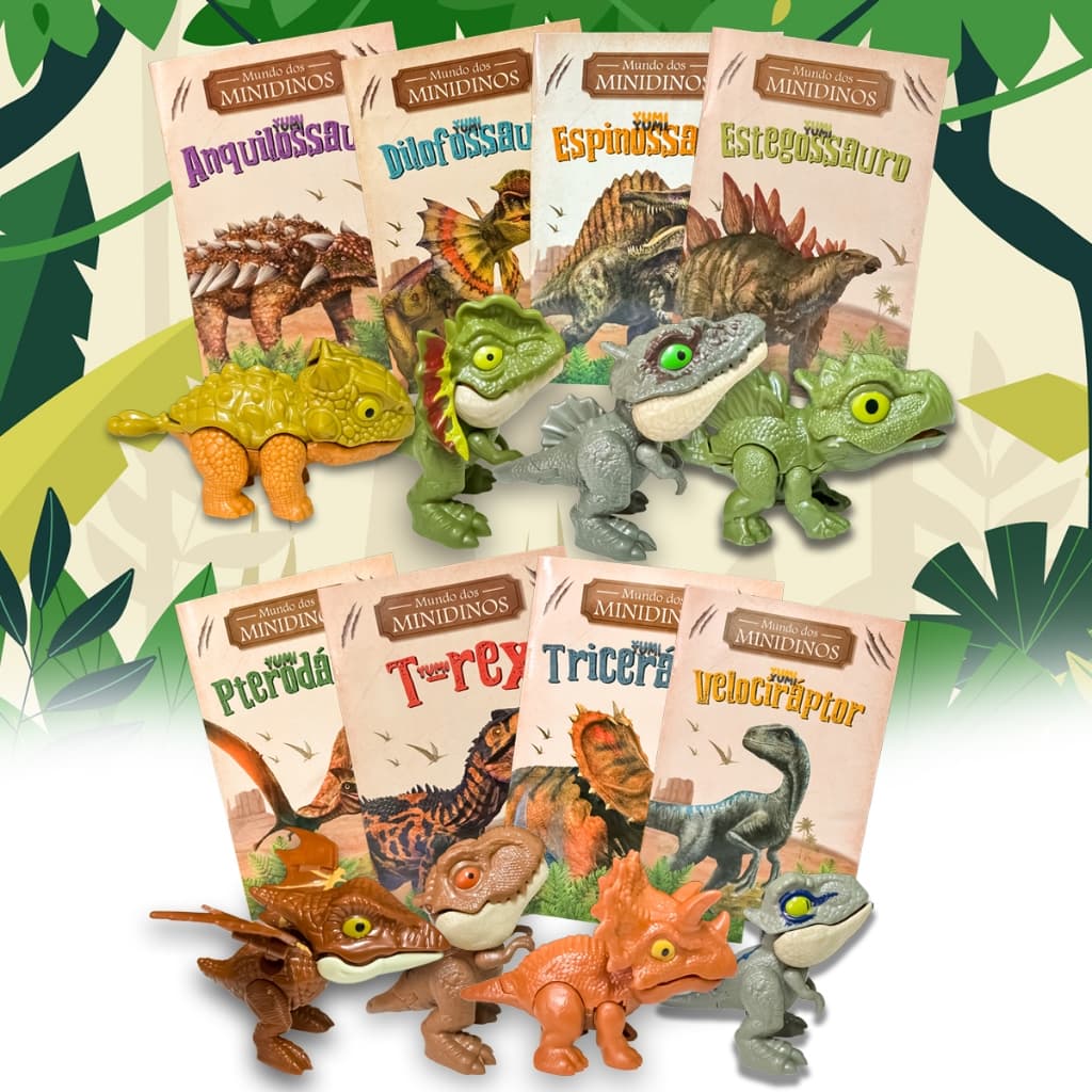 Coleção Mundo Dos Min Dinossauros | Livro Atividades & Curiosidades Dinossauros Para Crianças - Com Brinquedo Articulado