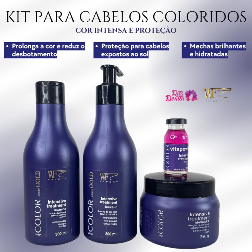 Kit 4 Peças Cabelos Coloridos Menor Desbotamento Cor Prolongada Proteção da Cor WF COLOR 862ml