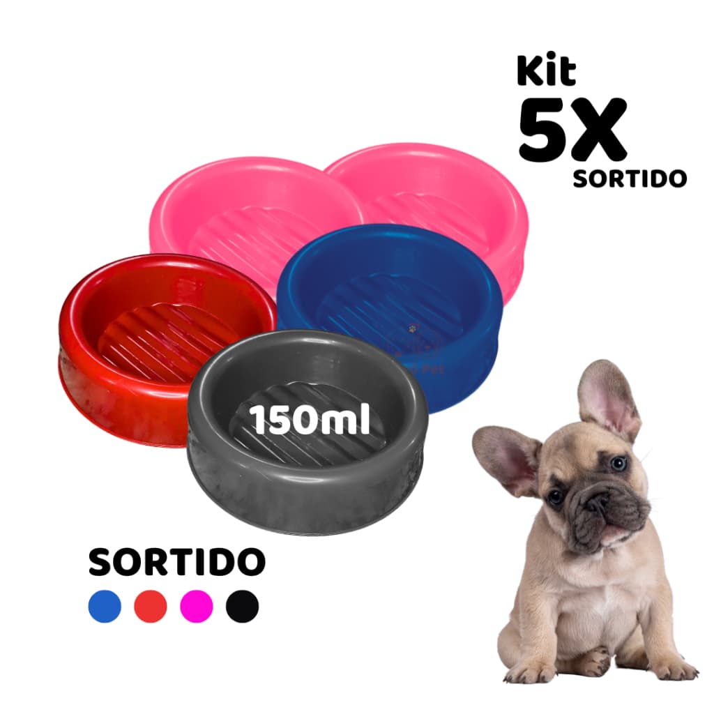 Kit 5 Comedouros Bebedouro Pote de Ração para Gatos - 150 ML SORTIDO