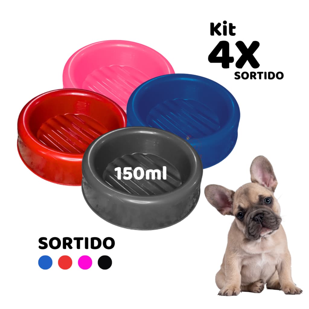 Kit 4 Comedouros Bebedouro Pote de Ração para Gatos - 150 ML SORTIDO