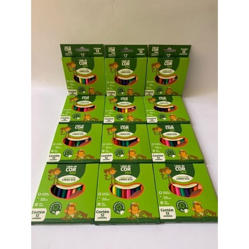 kit com 12 caixas de Lapis de Cor Leo e Leo MINI  c/12 cores - Pacote com 12 caixas de Lapis -Lembrancinha - Atacado