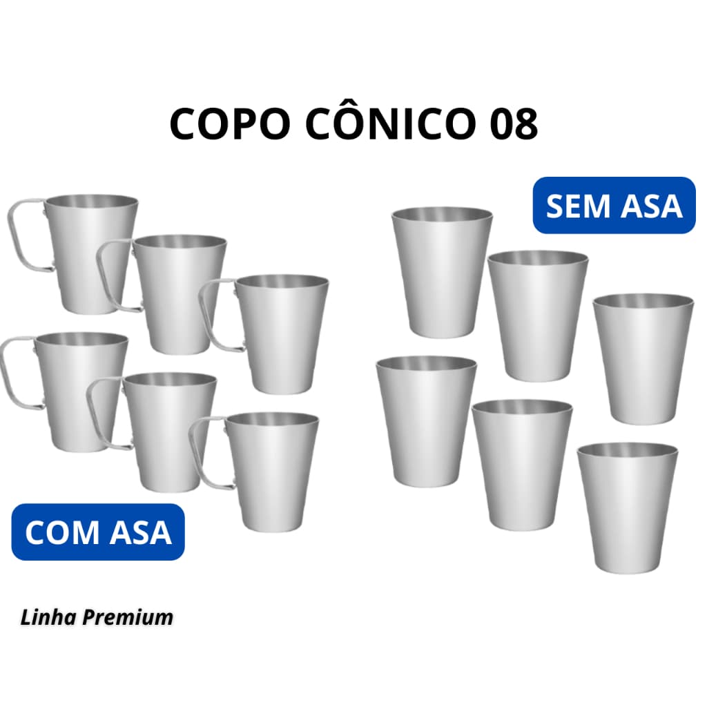 Kit Jogo Conjunto 6 Copos Cônico em Alumínio 350ml ALUMIC
