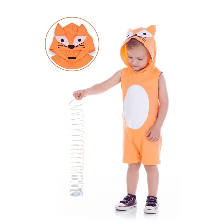 Fantasia Infantil Raposa Macacão Menino Temático Animais Raposinha Carnaval