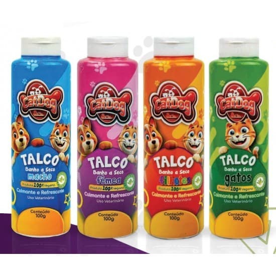 Talco Banho a Seco Macho, femea, filhote e Gato Refrescante 100g - Cat Dog