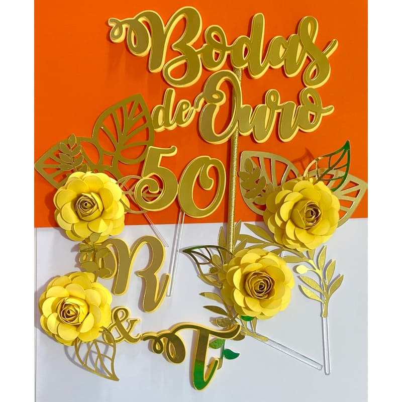 Topo de bolo Bodas de Ouro. 50 anos de casamento. Topo de bolo. Decoração para bolo. Festa 50 anos. Decoração de bolo.