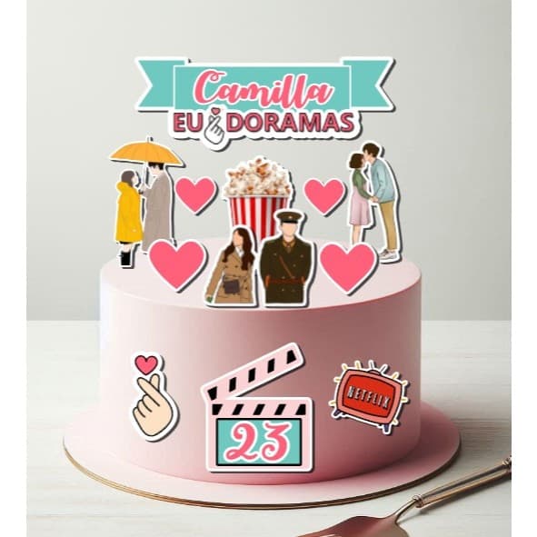 Topo topper de bolo DORAMA personalizado com nome e idade