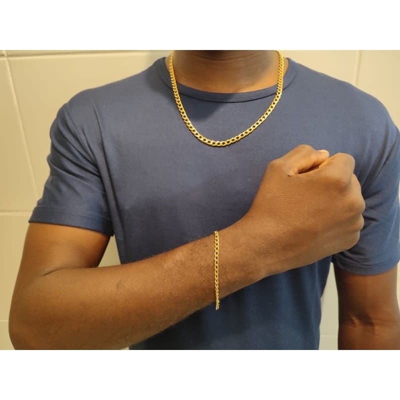 Corrente aço inoxidável dourado e banhado +pulseira dourados e banhado unissex