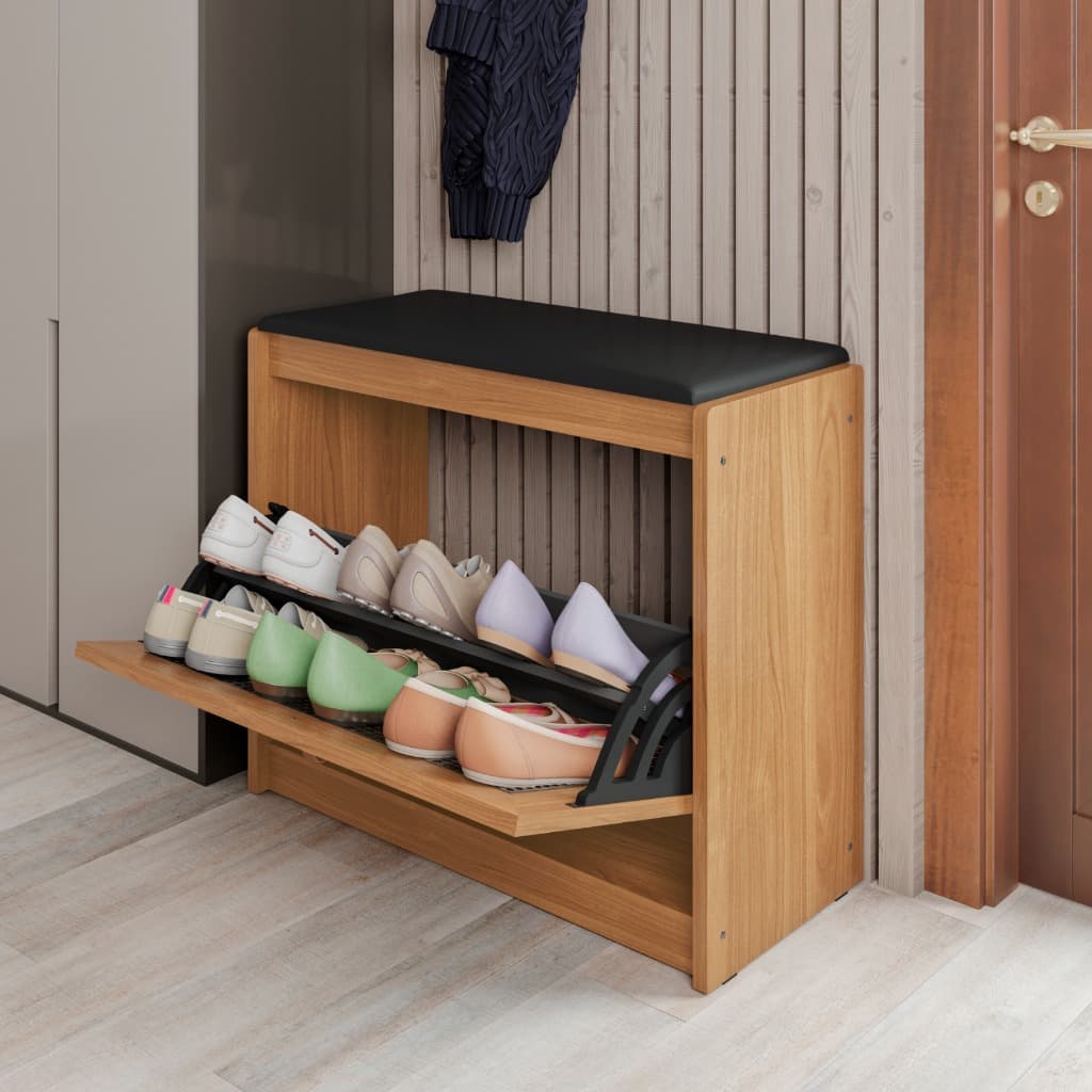 QUEIMA DE ESTOQUE! Sapateira Organizadora Fechada com Banco Estofado, Porta Basculante e Design Compacto p/ Quarto