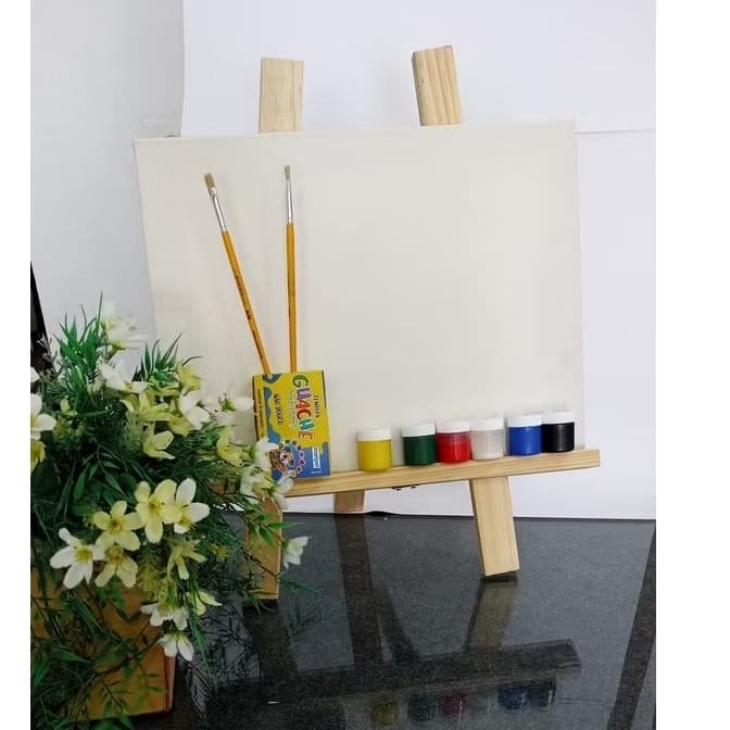 Kit de Pintura Infantil 1 Cavalete 40x50 1-Tela 30x40 1-Pinceis 6 Tintas