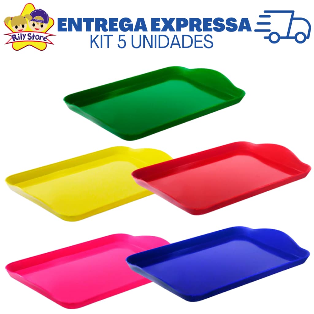 Kit 5 Bandejas 20 cm x 13 cm para Doces Salgados Festas e Decoração - Diversas Cores