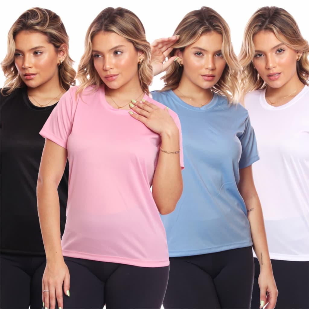 Kit 4 Camiseta Feminina Proteção Solar Manga Curta Adulto Dry Fit