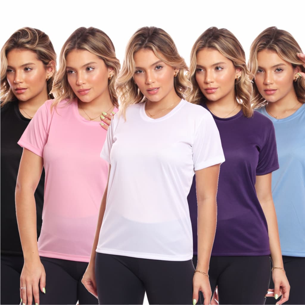 Kit 5 Camiseta Feminina Proteção Solar Manga Curta Adulto Dry Fit