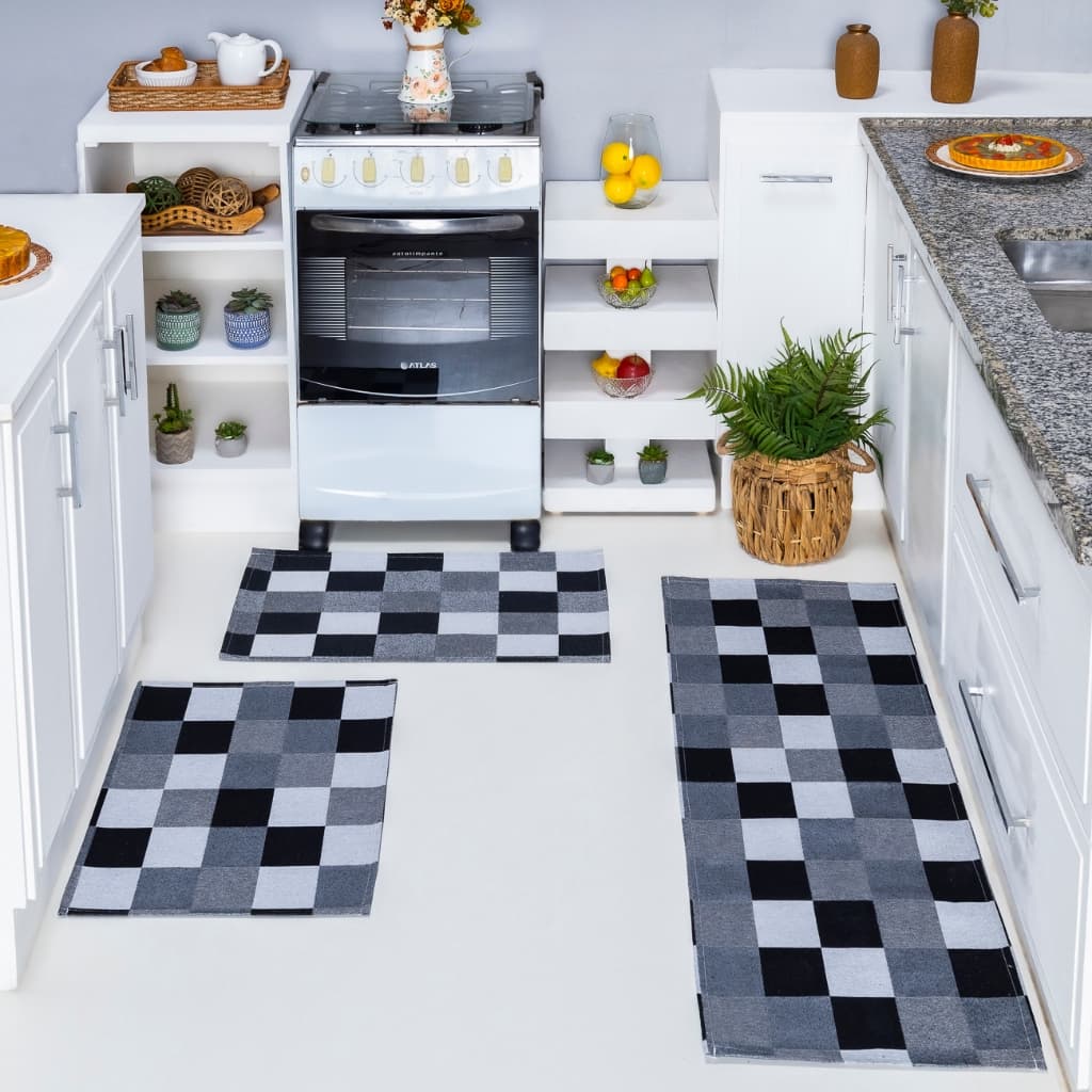 Jogo de Passadeira de Cozinha Tapete em Jacquard Antiderrapante 3 peças Decoração