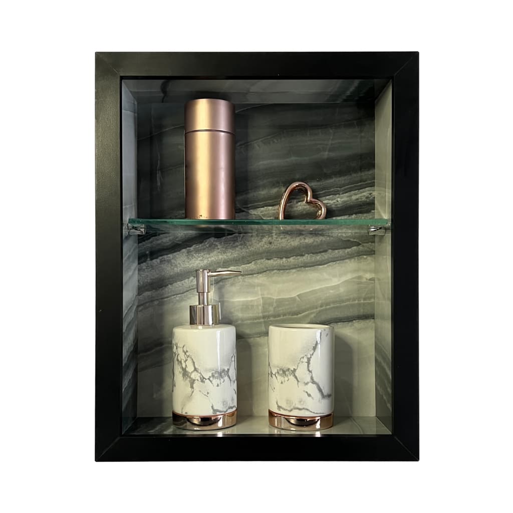 Nicho banheiro Caravaggio cerâmica polida 33x43x11 com prateleira, ideal para banheiros pequenos