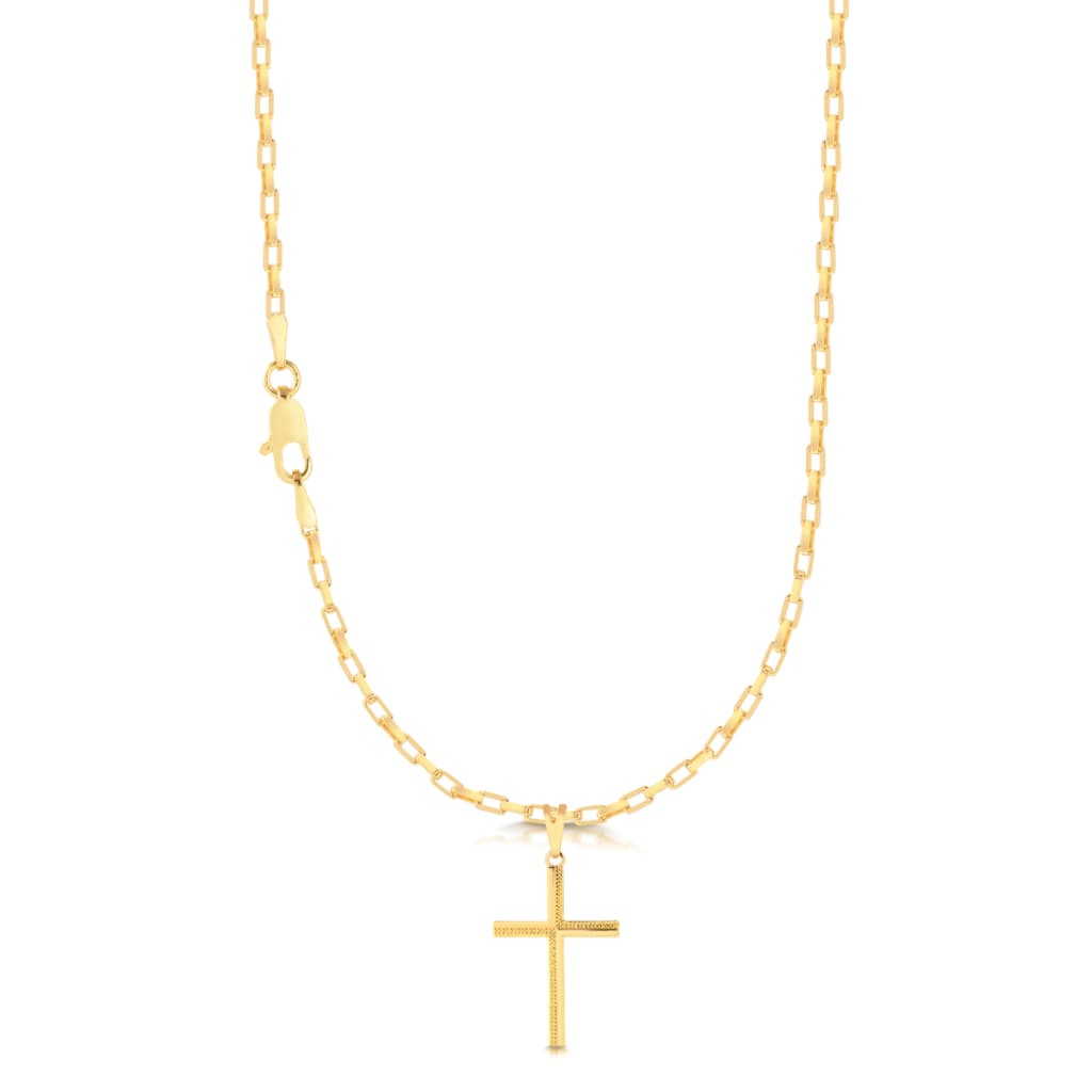 Kit Corrente Elo Veneziana +  Pingente Cruz Achatada C/ Detalhes Em Ouro 18k Tendência