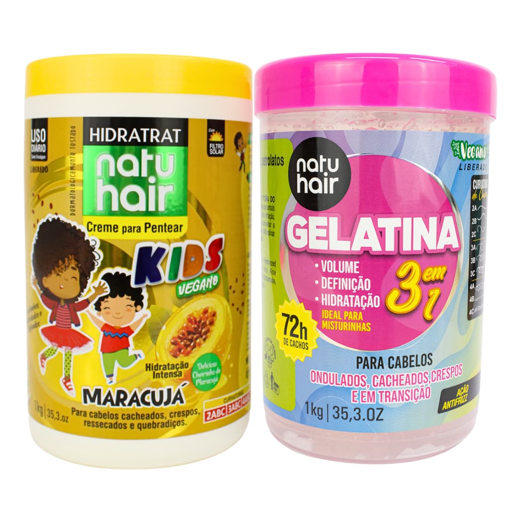 Kit Creme para Pentear Maracujá + Gelatina modeladora de cachos 3 em 1 Natuhair 1 KG