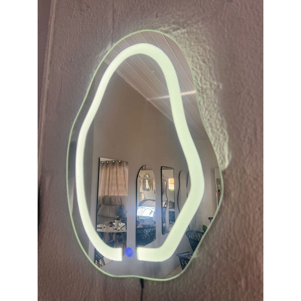Espelho Orgânico Jateado Decorativo 70x50cm Com Led E Touch Moldura Neutro
