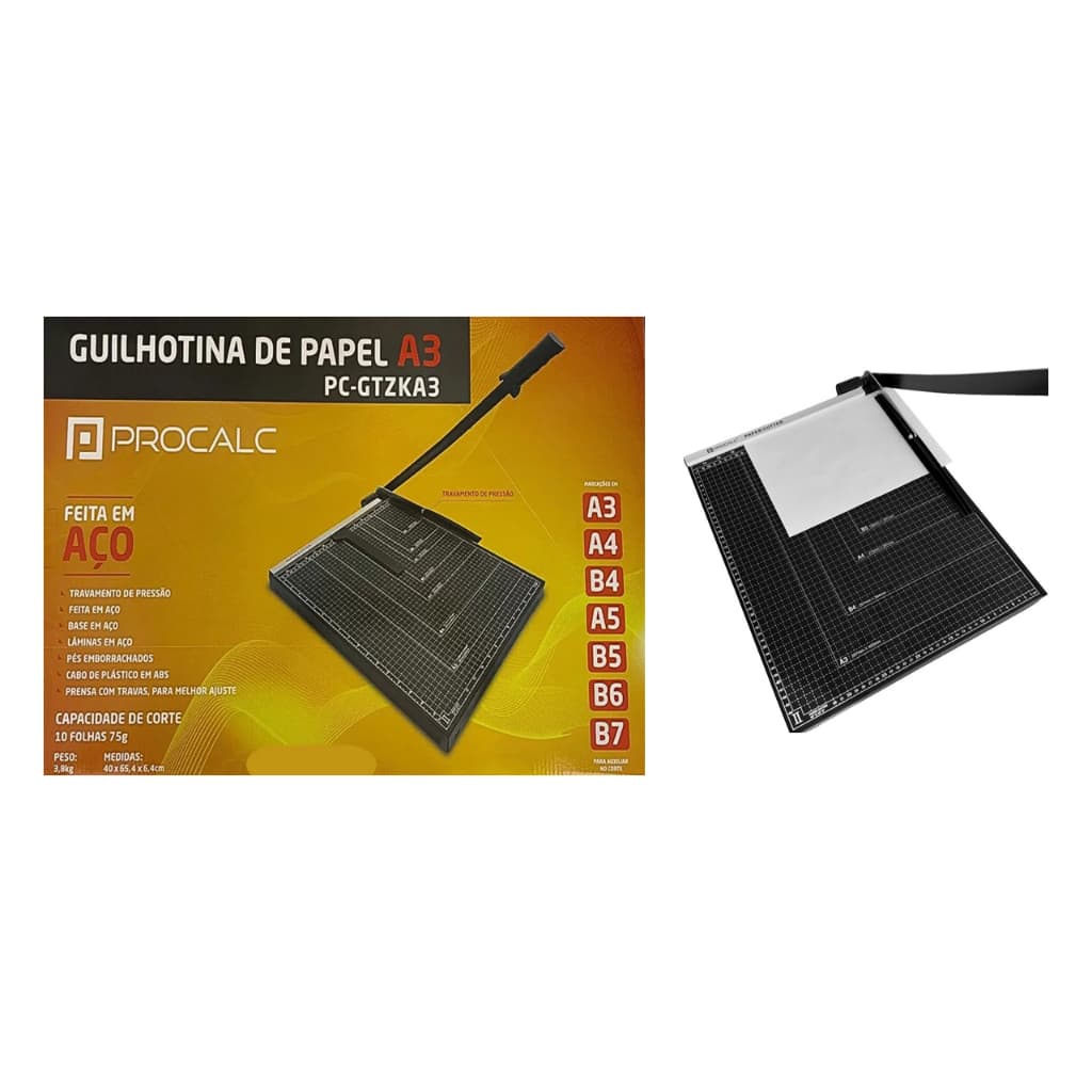 Guilhotina Refiladora Procalc Papel A3 PC-GTZKA3 10 Folhas Papel A4 L芒mina A莽o + Trava