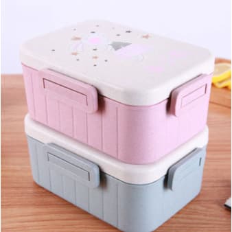Lancheira para Escola ou Passeio. Infantil com Talheres e Hashi Marmita Azul ou Rosa com Divisórias