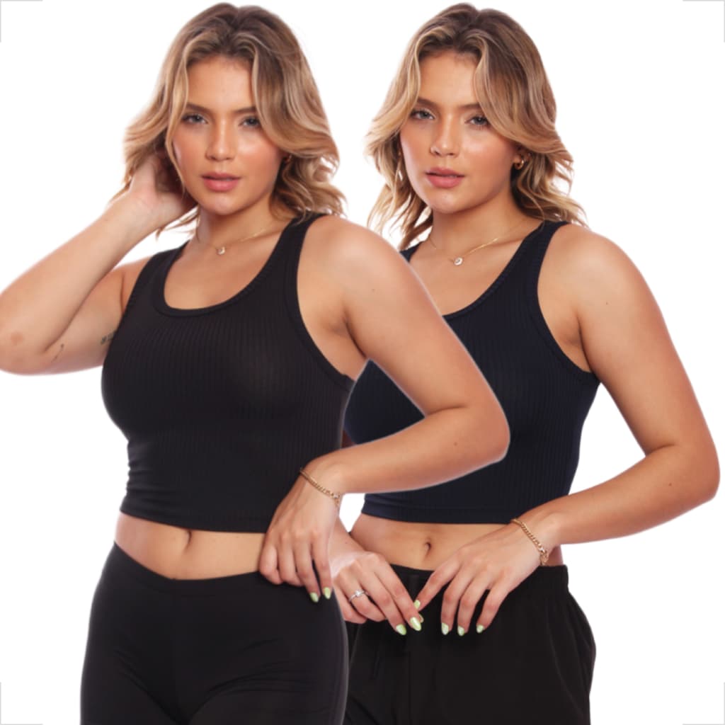 Kit 2 Top Cropped Regata Canelado Feminino Lisa Blusa Básica