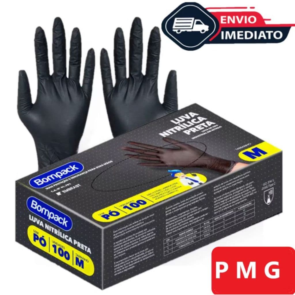 Luva Nitrílica Sem Pó Nitrilo Descartável Pretas