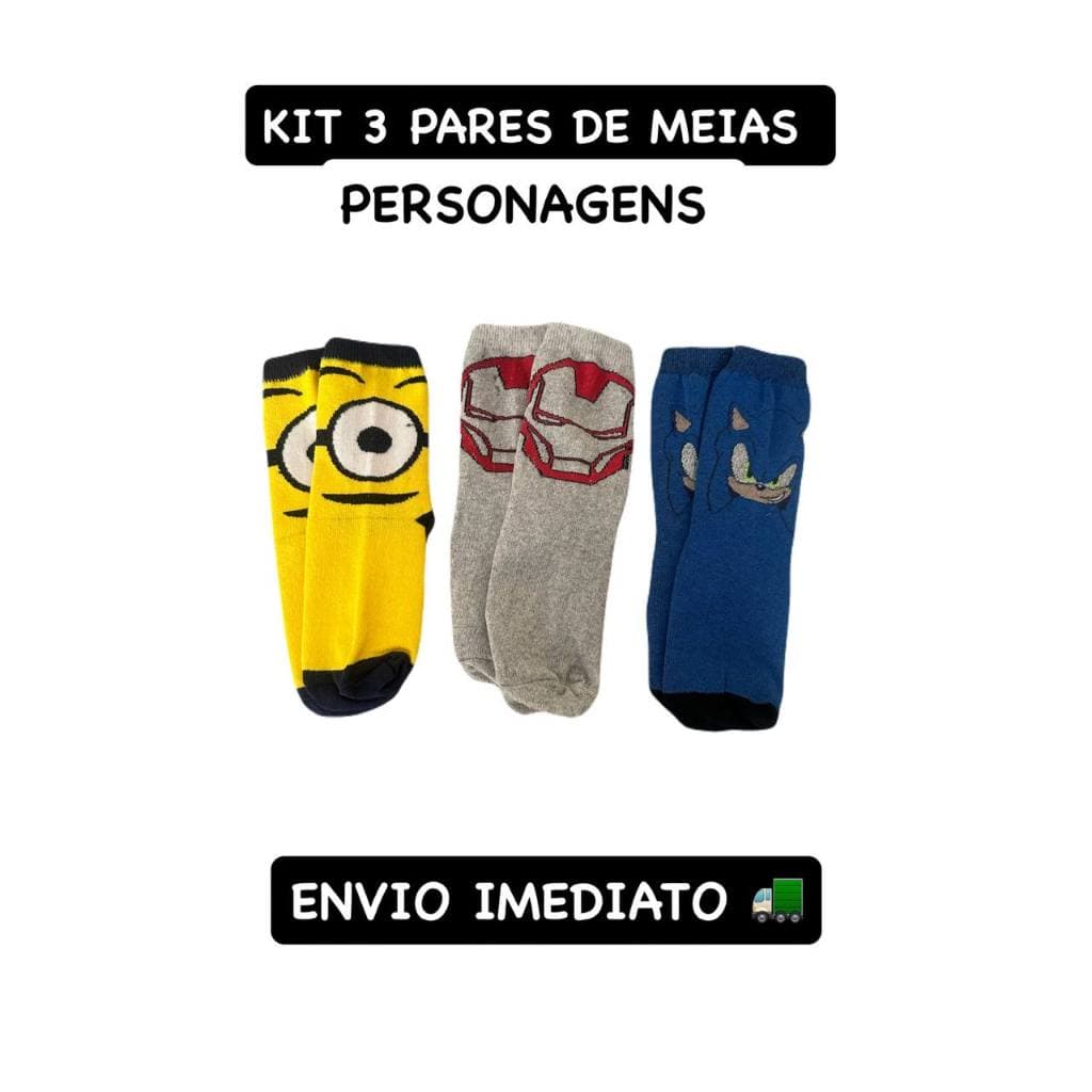 KIT 3 MEIAS INFANTIL MENINO DIVERTIDA PERSONAGENS ENVIO IMEDIATO