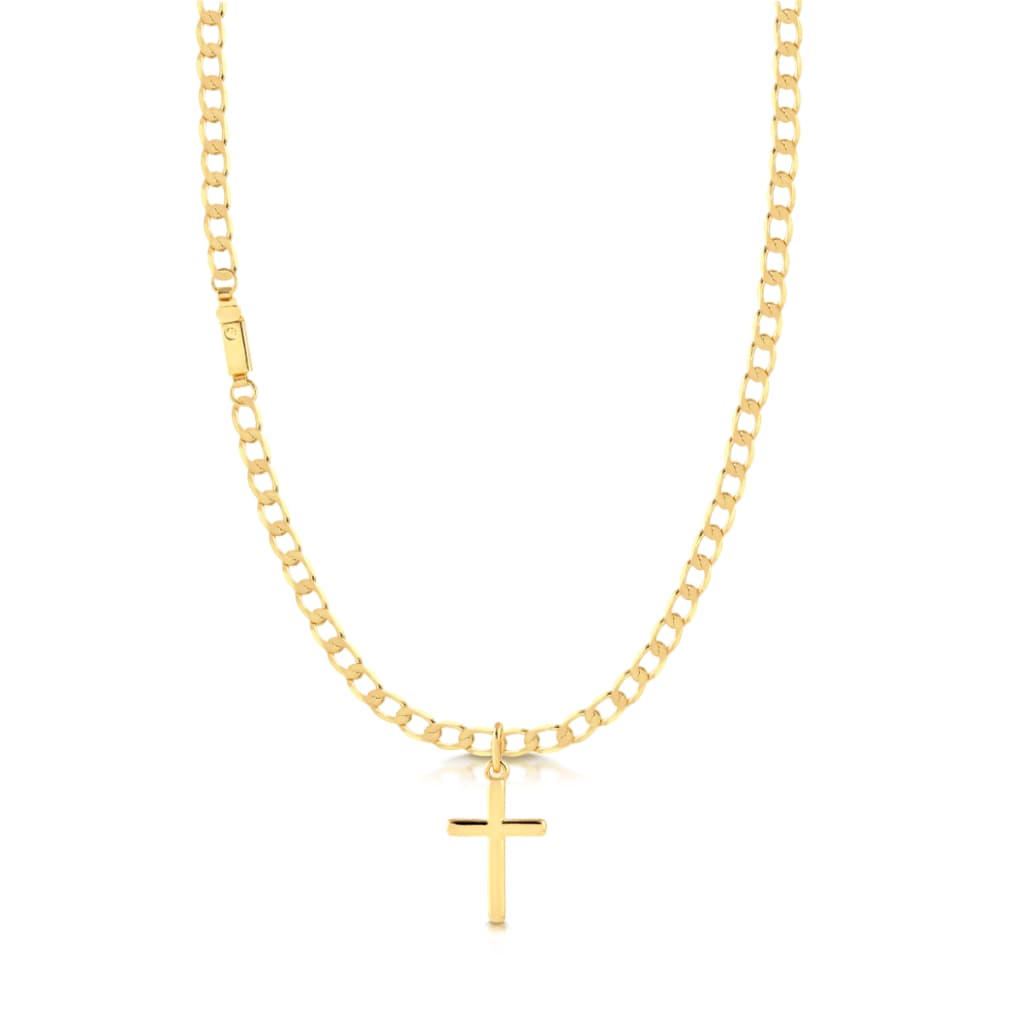 Kit Corrente Elo Grumet + Pingente Cruz C/ Detalhes Kit De Alto Charme Em Ouro 18k