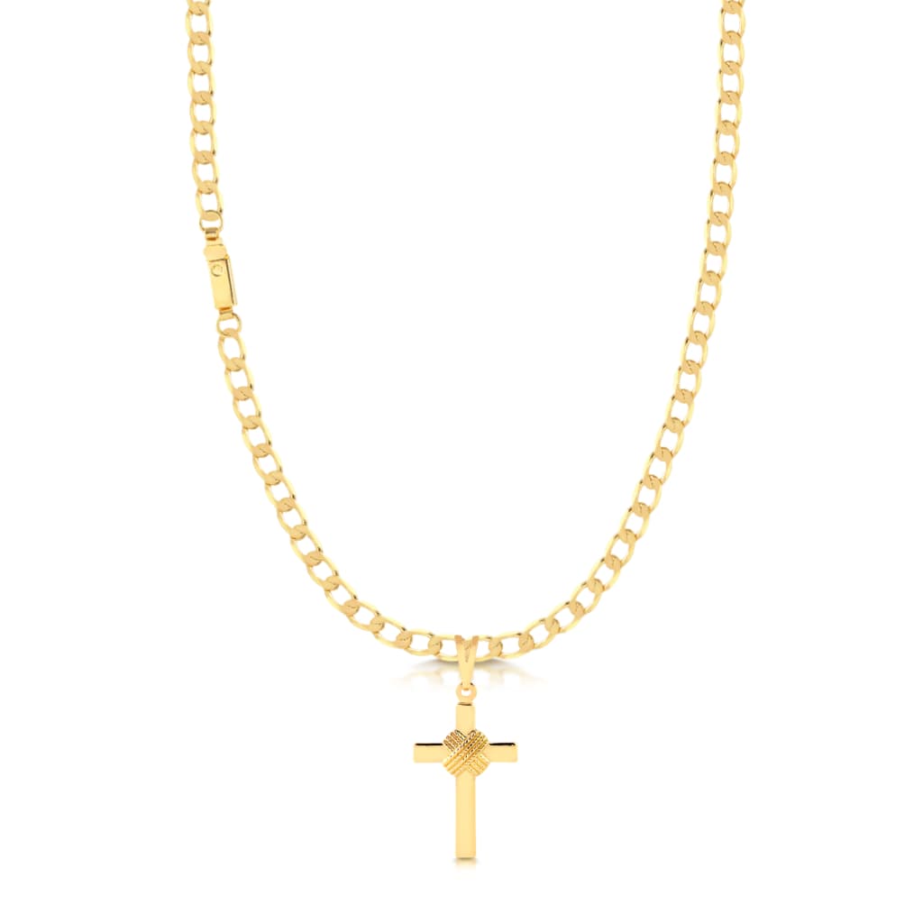 Kit Pingente Cruz Entrelaçada + Corrente Elo Grumet Kit Com Alta Resistência em Ouro 18k