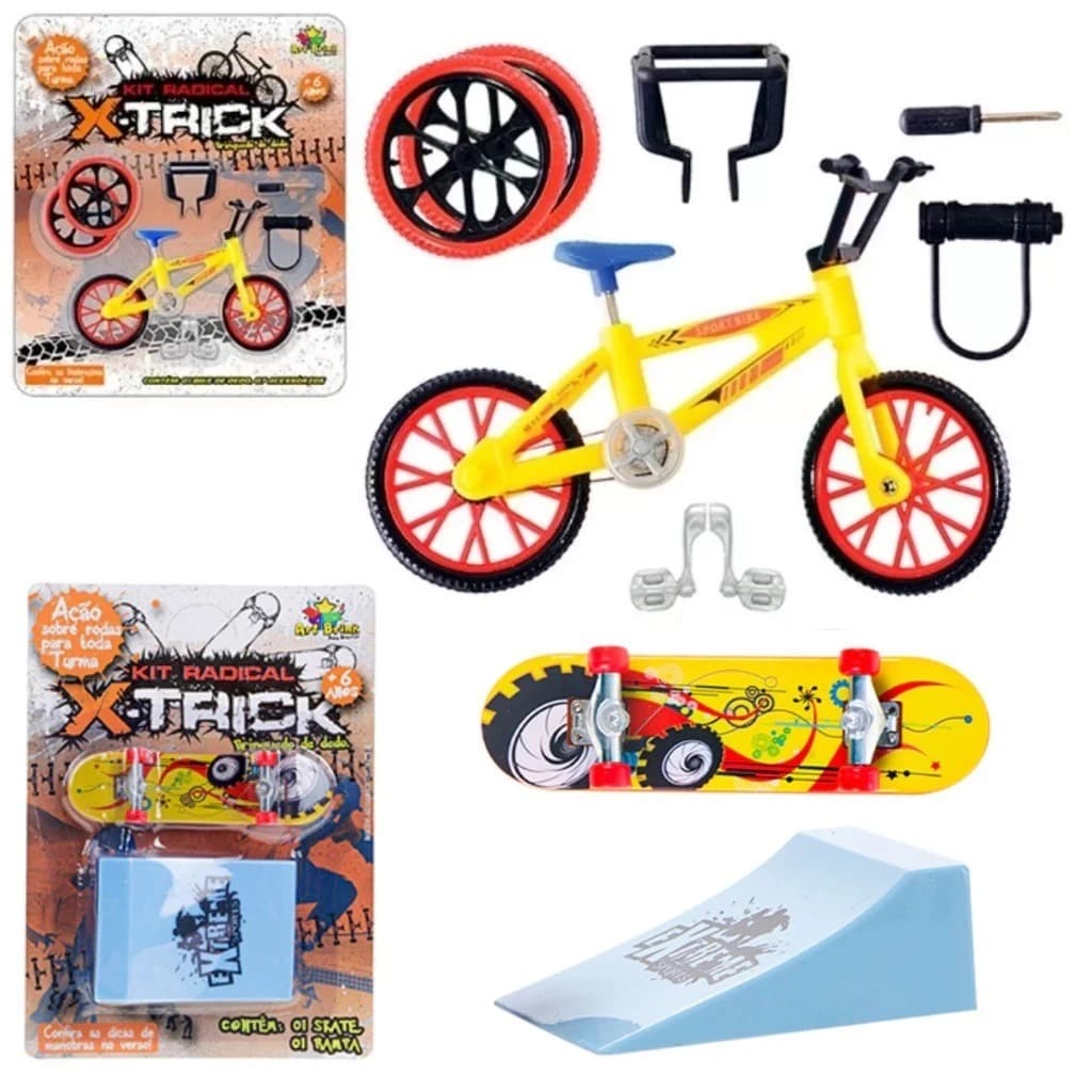 SKATE DE DEDO COM RAMPA + BICICLETA DE DEDO COM VÁRIOS ACESSÓRIOS PRESENTE CRIANÇA