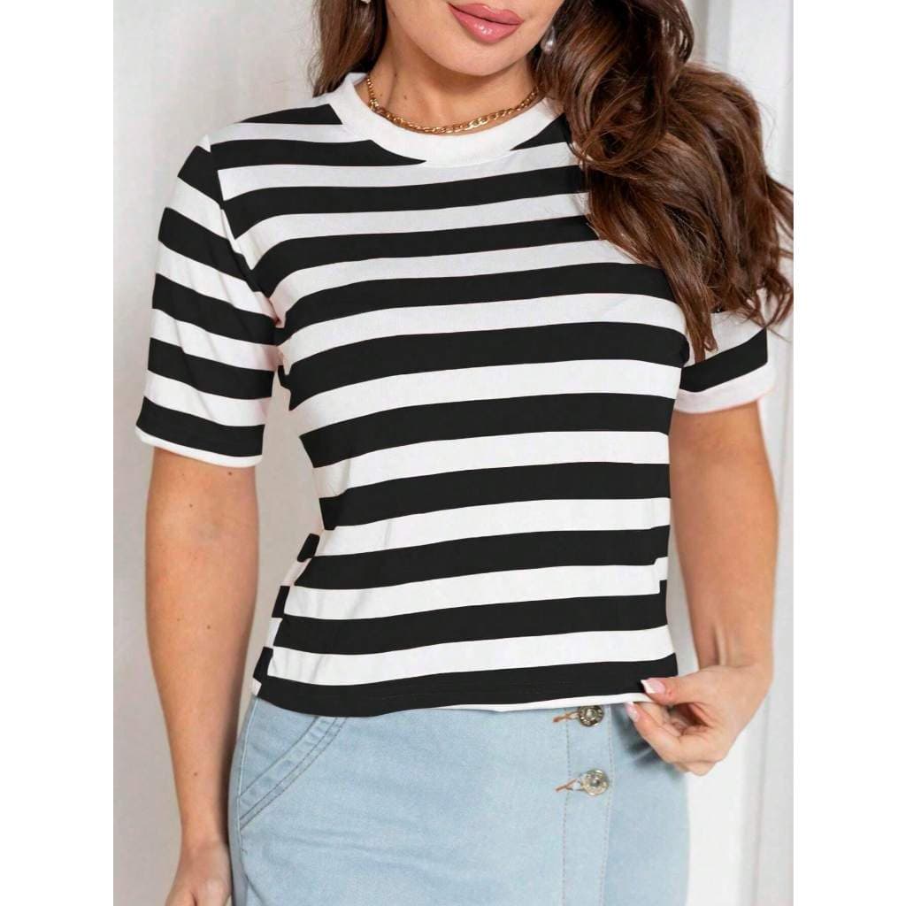 K25001 -  Camiseta Feminina T-shirt Listra Grossa Básica Feminina
