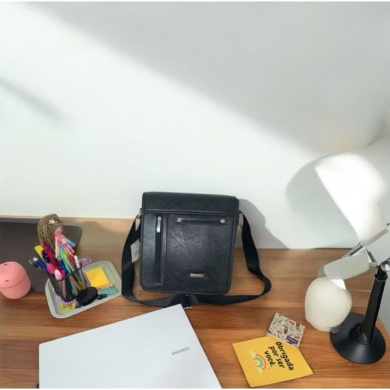 Bolsa Masculino Transversal de Ombro Lado Executiva Carteiro Couro sintético