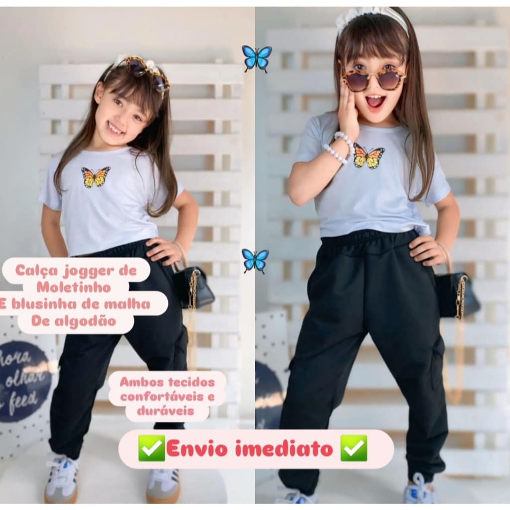 Conjunto infantil juvenil menina blogueirinha estilosa blusinha de malha de algodão e calça jogger de moletinho