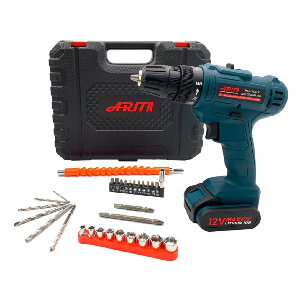 Furadeira Parafusadeira Com Bateria Íon-lítio 12v + 30 Bits Cor Azul Bivolt