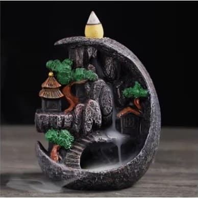 Mini Incensário Cachoeira Cascata 12cm Incensário Pequeno em Resina Meia Lua