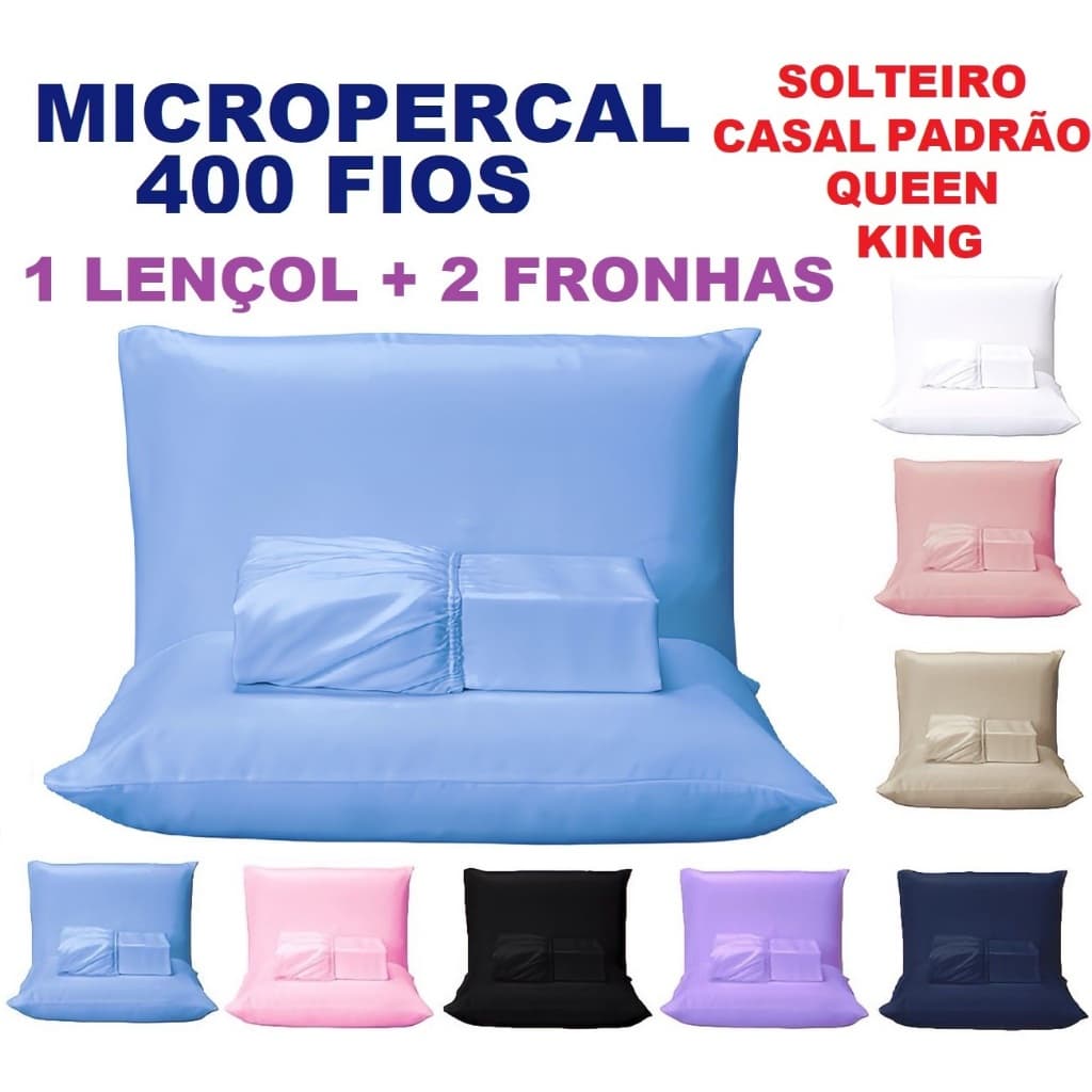 Jogo de Lençol 400 fios Com Elástico Padrão Hotel Solteiro Casal Queen King