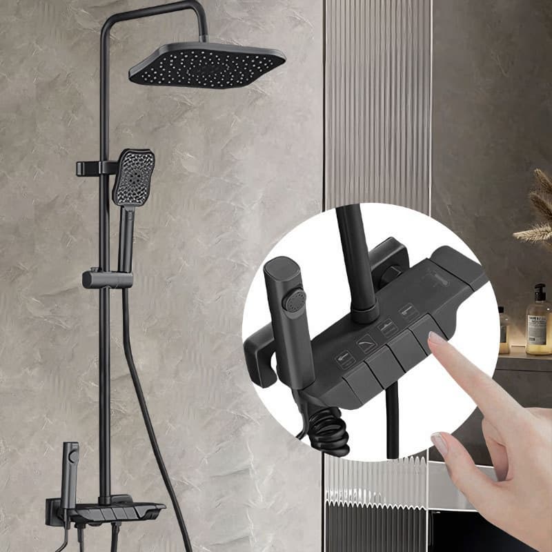 Chuveiro Ducha Piano 4 Saídas Controle de Temperatura MultiFunções Misturador Termostato Deslizante Grafite