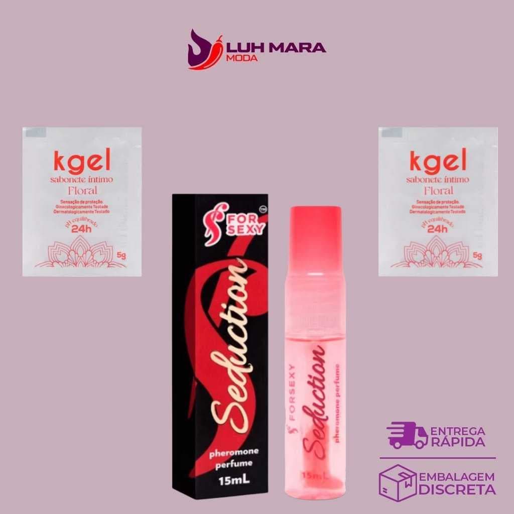Kit  Perfume Feminino Seduction Feromonio sedução + 2 sache sabonete liquido
