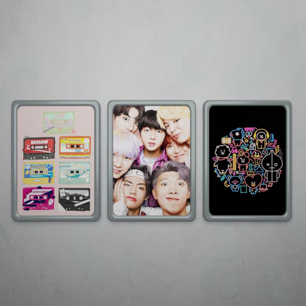 Kit de 3 Quadros Decorativos Kpop Tamanho 30x20cm - Tema BTS